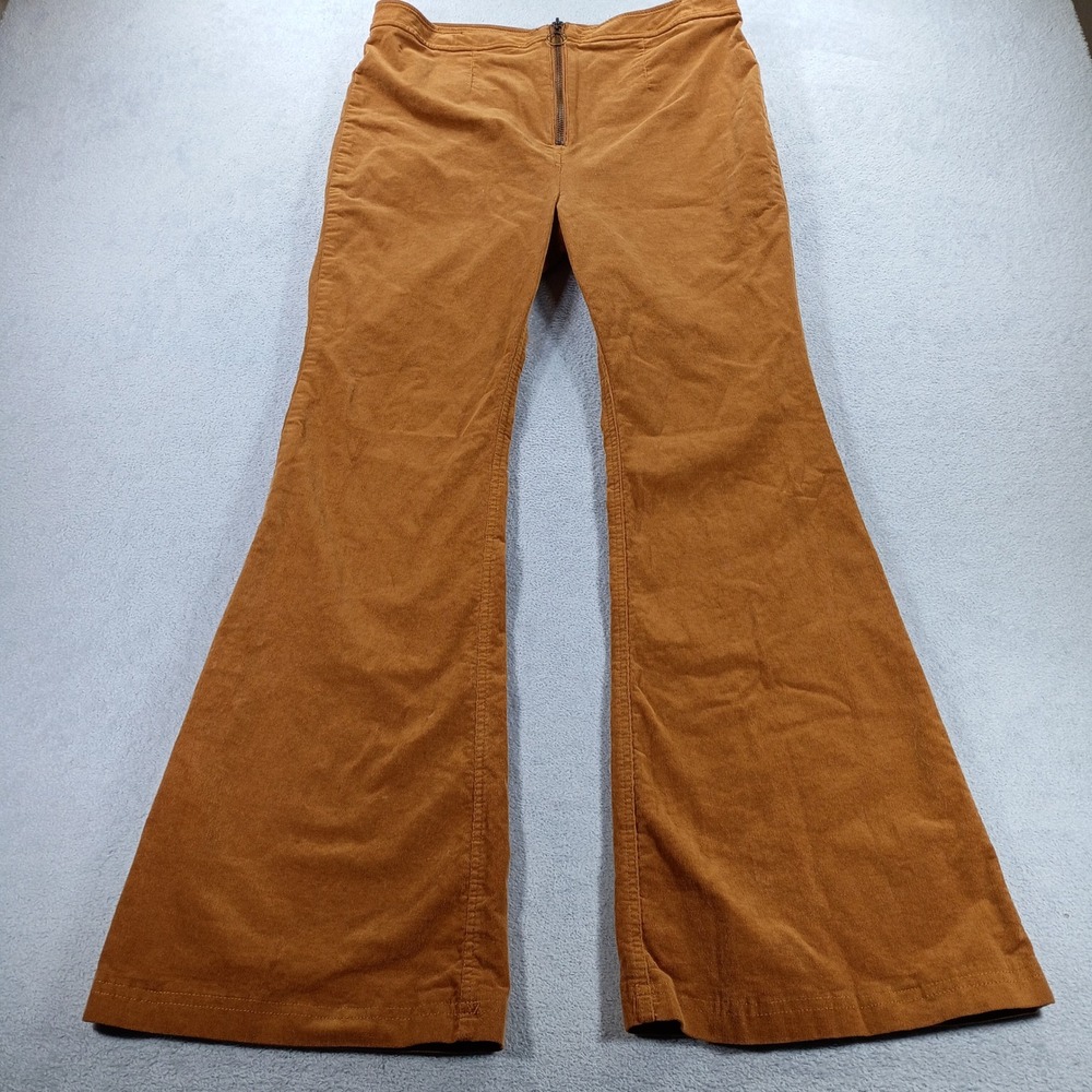 Forever 21+ Women Corduroy Flare Pants Brown 0X High Rise Ring Zip